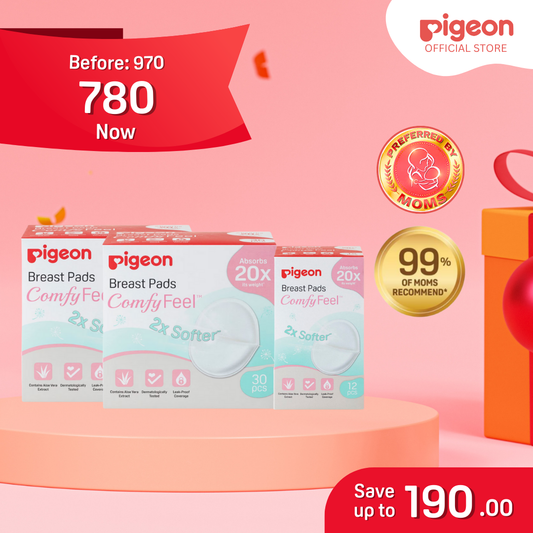 Pigeon Buy 2 Breast Pads 30 pcs, GET FREE Breast Pads 12 pcs - Leak proof, Comfortable, Absorbent, Breastfeeding Essentials, Safe for Moms