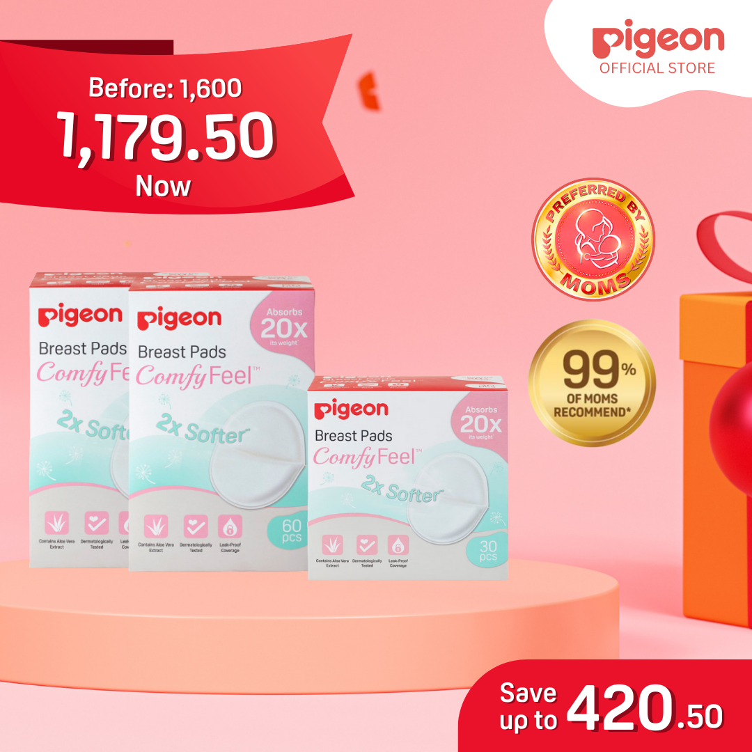 Pigeon Buy 2 Breast Pads 60 pcs, GET FREE Breast Pads 30 pcs - Leak proof, Comfortable, Absorbent, Breastfeeding Essentials, Safe for Moms