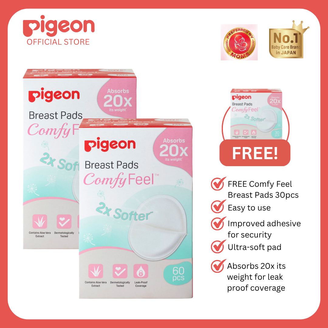 Pigeon Buy 2 Breast Pads 60 pcs, GET FREE Breast Pads 30 pcs - Leak proof, Comfortable, Absorbent, Breastfeeding Essentials, Safe for Moms