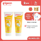 Pigeon Official - Toothpaste Orange 0+ Months 2pcs - 100% Food Grade Ingredients, SLS/Fluoride Free, Safe if swallowed, Gentle on new milk teeth, made with Xylitol agent, Co-developed with Pediatric Dentist, Japan No. 1 Brand