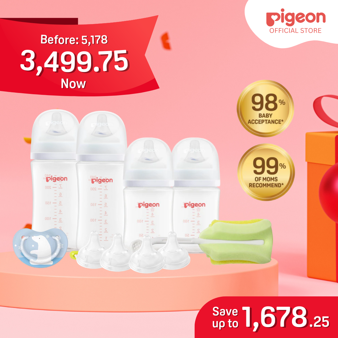 Pigeon Newborn Starter Set V2 - Wide Neck PP Bottle 160ml, 240ml, 4pcs s Nipples, Orthodontic Pacifier, Bottle Sponge Brush for Newborn Babies Anti Colic, AVS System, No Nipple Confusion, BPA Free, Soft Flexible Nipples, Japan No. 1 Brand