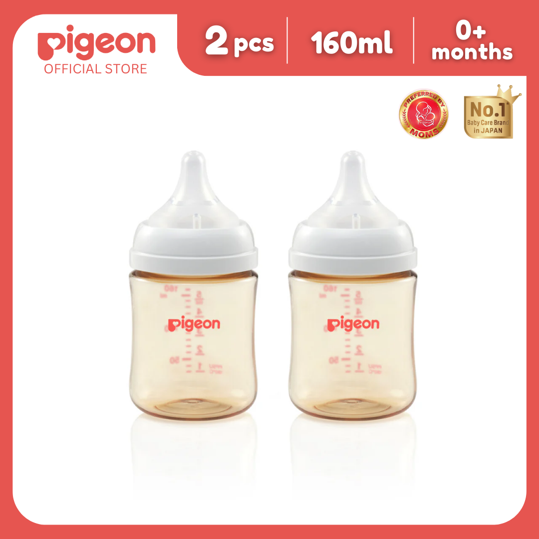 Pigeon Official- New and Improved Wide Neck PPSU Feeding Bottle 160ml Pack of 2 for newborn (SS), slow flow, no nipple confusion, anti-colic, high heat resistance, Japan No. 1 Brand