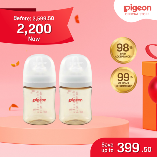 Pigeon Official- New and Improved Wide Neck PPSU Feeding Bottle 160ml Pack of 2 for newborn (SS), slow flow, no nipple confusion, anti-colic, high heat resistance, Japan No. 1 Brand