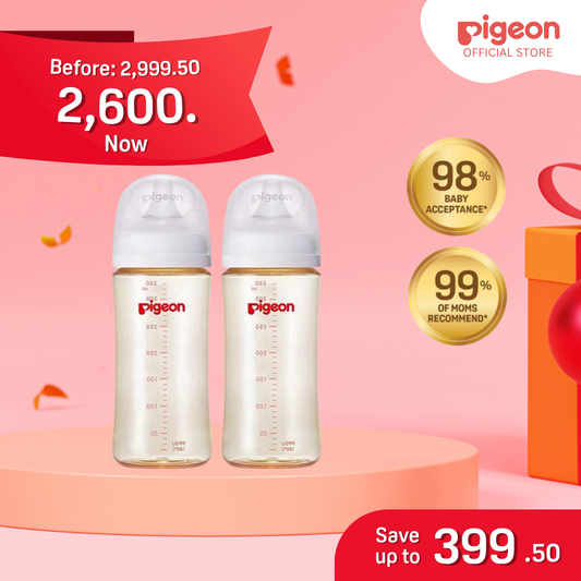 Pigeon Official - New and Improved Wideneck PPSU Feeding Bottle 330ml Pack of 2 for newborn (L Nipple), no nipple confusion, anti-colic, high heat resistance, Japan No. 1 Brand