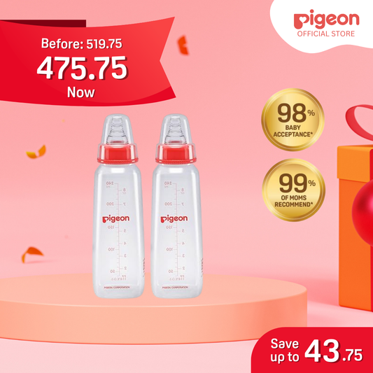 Pigeon Official - RPP Slimneck/Standard Feeding Red Bottle Fast Flow, 240ml (L) (Twinpack), PP Material