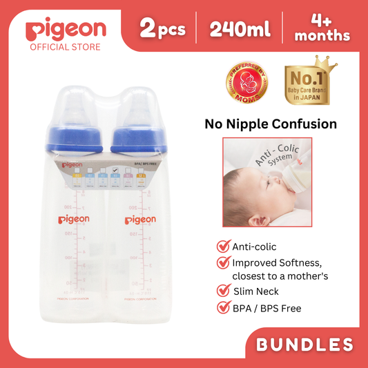 Pigeon Official - RPP Standard Feeding Blue Bottle Fast Flow, 240ml, anti-colic (twin pack) PP Material