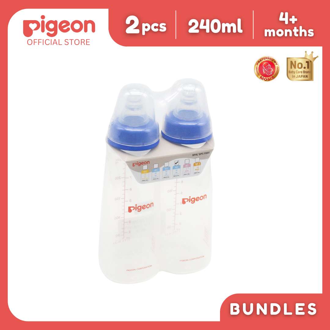 Pigeon Official - RPP Standard Feeding Blue Bottle Fast Flow, 240ml, anti-colic (twin pack) PP Material