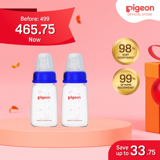 Pigeon Official - PP Standard Feeding Blue Bottle Slow Flow (S) for Newborn, 120ml 0+ Mos Twin Pack