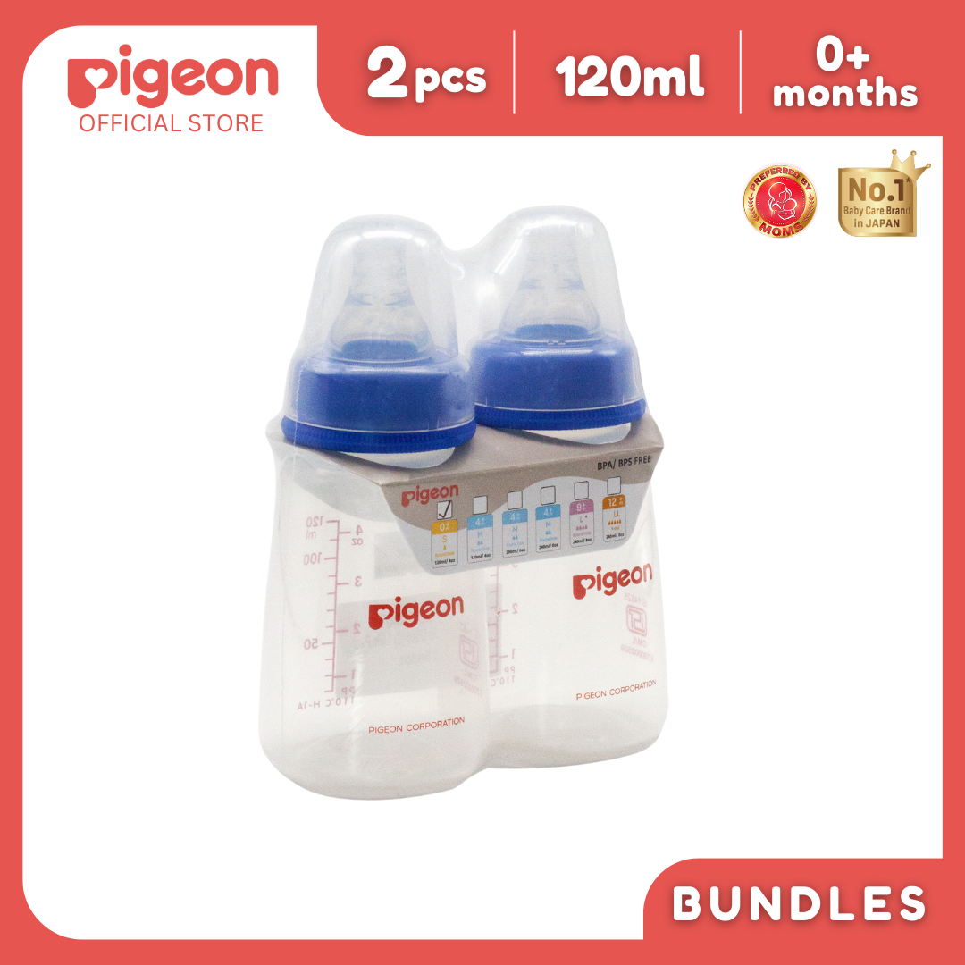 Pigeon Official - PP Standard Feeding Blue Bottle Slow Flow (S) for Newborn, 120ml 0+ Mos Twin Pack