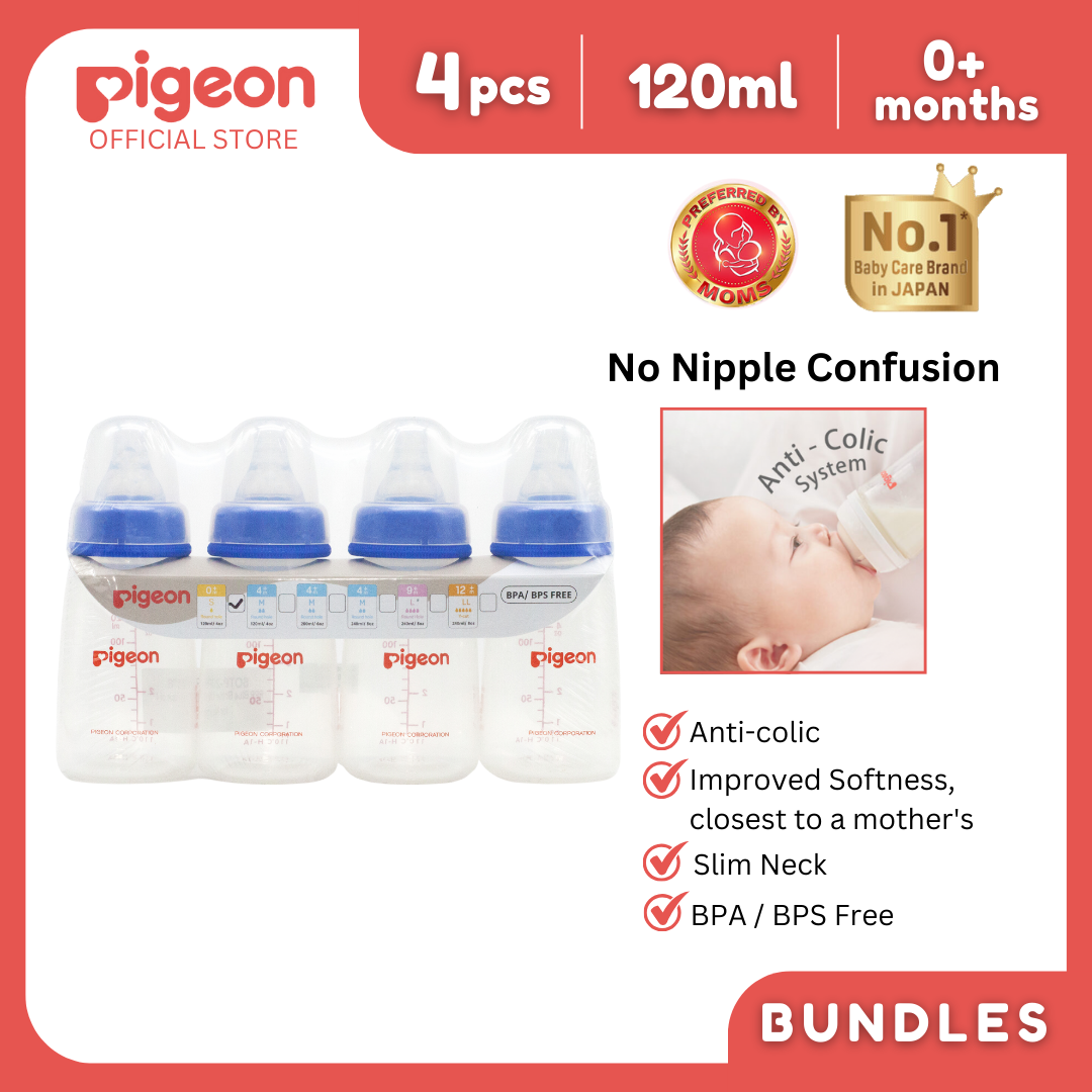 Pigeon PP Slim Neck Blue Bottle 120ml (S) Pack of 4 for Newborn and Kids Hits Cars And Trucks Hit Pad - for Kids Babies Toddlers