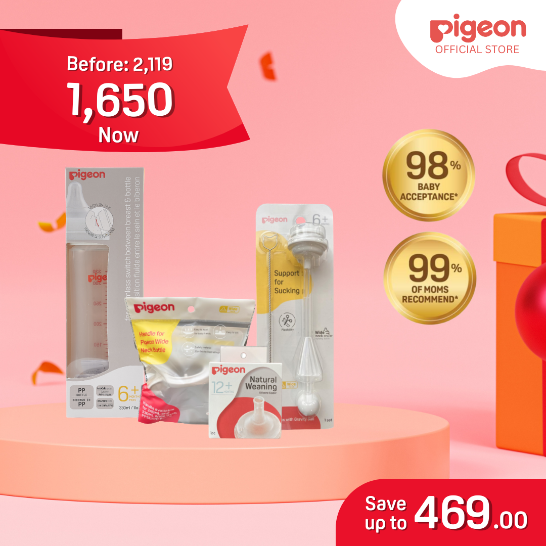 Pigeon Official Toddler Bottle Bundle - Wide Neck Bottle 330ml, Handle, Sipper, Gravity Straw for Weaning, Perfect for Toddlers, Spill Proof, Safe and Hygienic, BPA Free