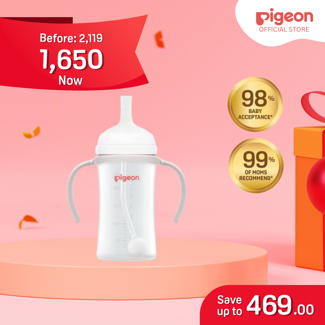 Pigeon Official Toddler Bottle Bundle - Wide Neck Bottle 330ml, Handle, Sipper, Gravity Straw for Weaning, Perfect for Toddlers, Spill Proof, Safe and Hygienic, BPA Free