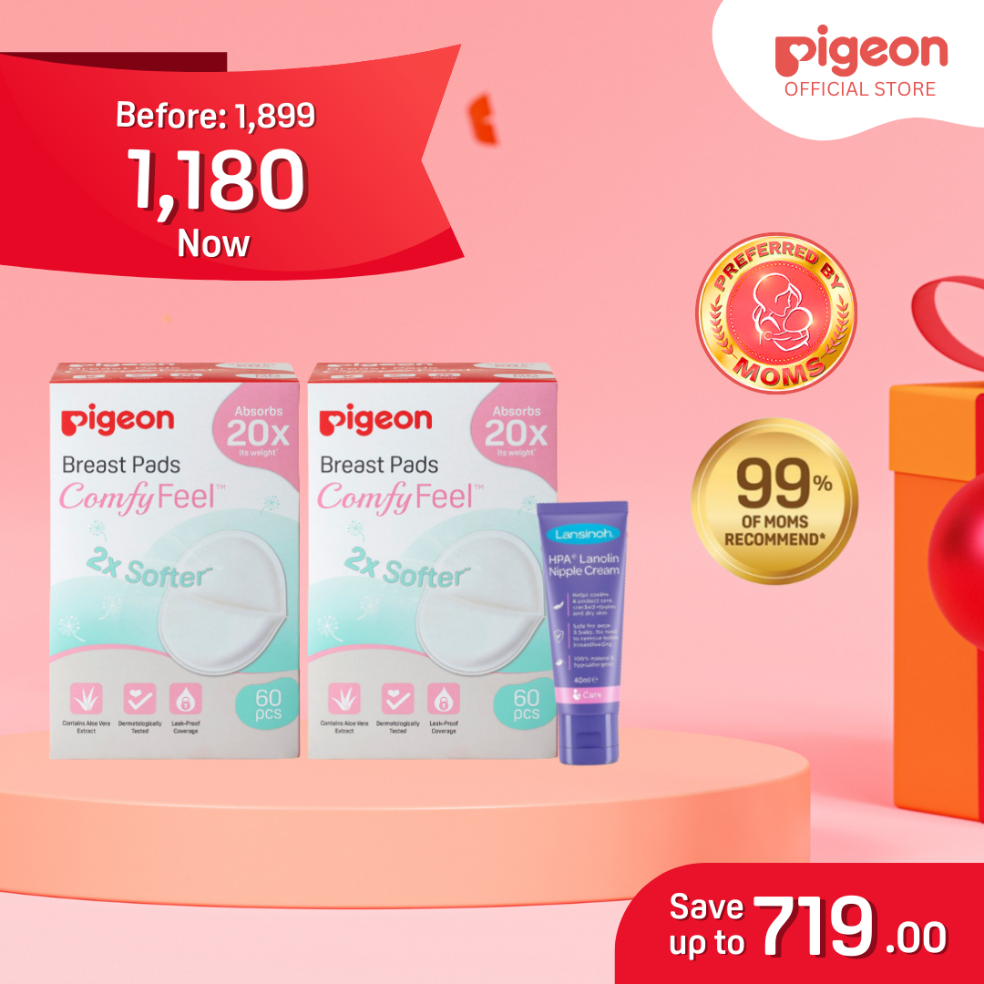 Pigeon Buy 2 Breast Pads 60 pcs, get Free Lansinoh Lanolin 40ml - Leak Proof, Super Absorbent, Natural Ingredients, Safe for Mom & Baby, Breastfeeding Essentials