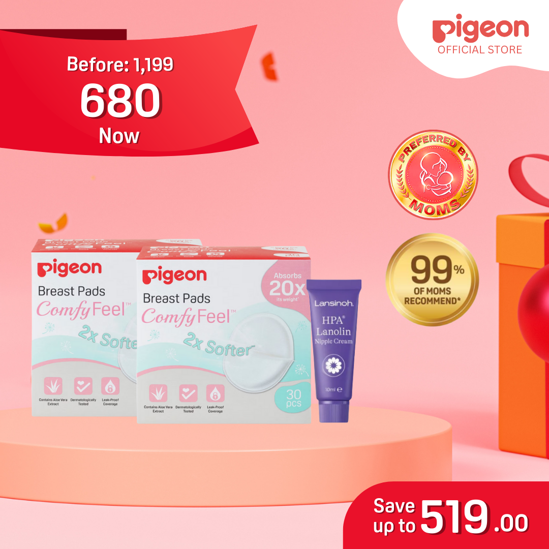 Pigeon Buy 2 Breast Pads 30 pcs, get Free Lansinoh Lanolin 10ml - Leak Proof, Super Absorbent, Natural Ingredients, Safe for Mom & Baby, Breastfeeding Essentials
