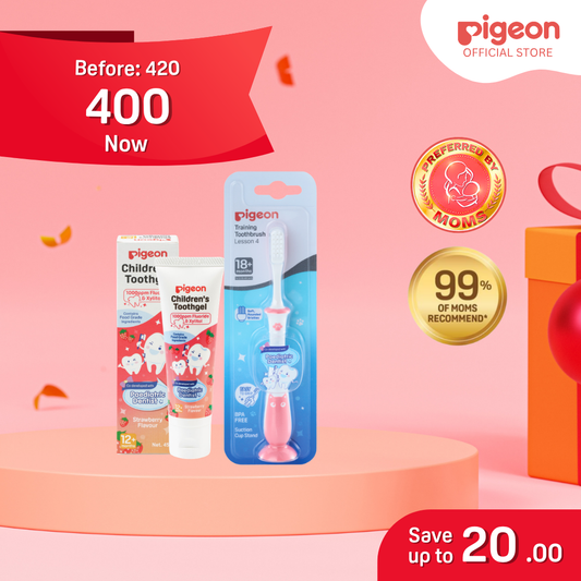 Pigeon Gift Set:  Lesson 4 Toothbrush Pink + Toothgel Strawberry