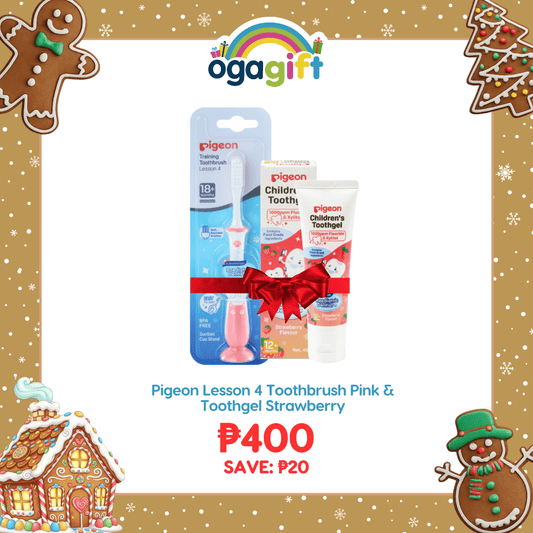 Pigeon Gift Set:  Lesson 4 Toothbrush Pink + Toothgel Strawberry
