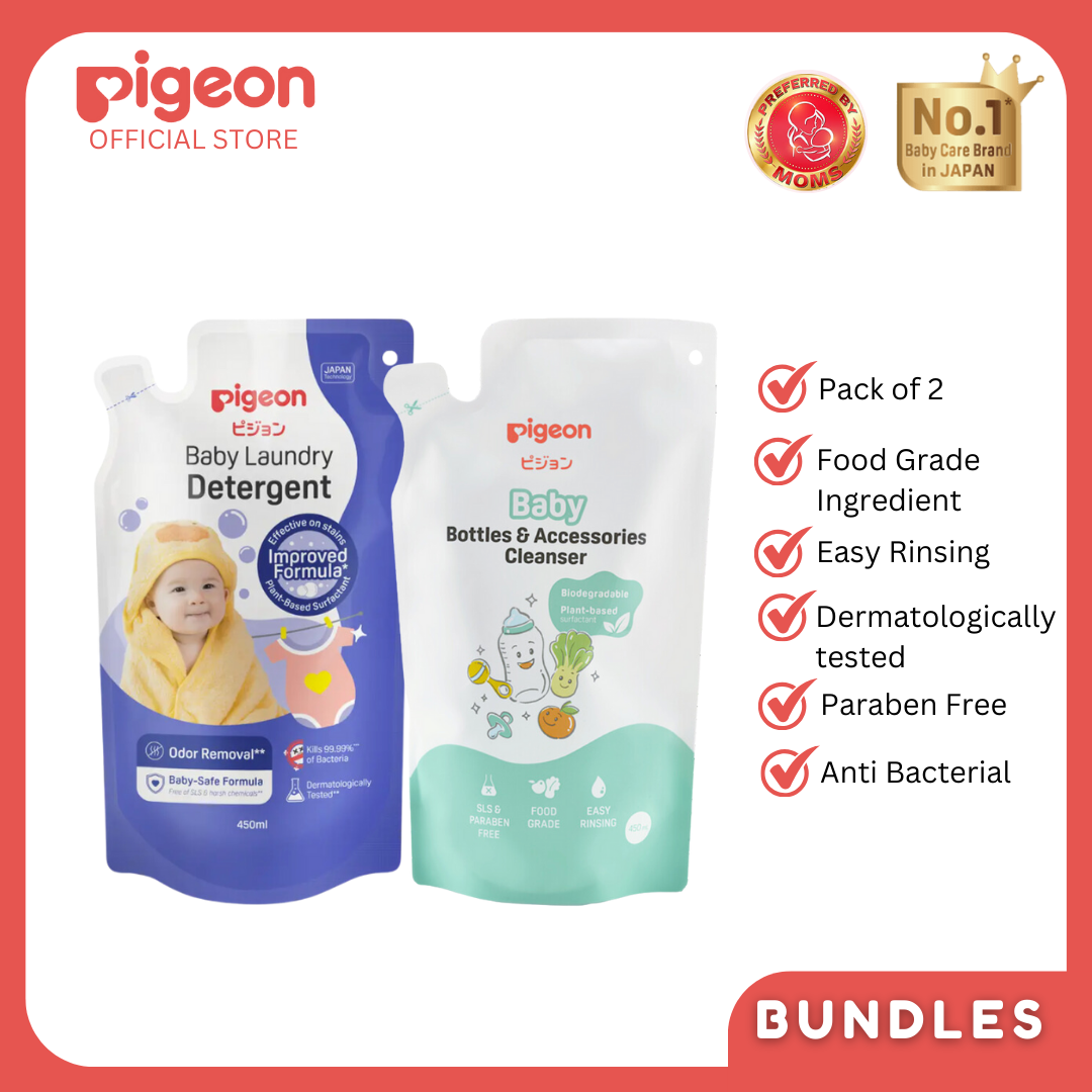 Pigeon Liquid Cleanser and Liquid Detergent Refill Bundle - Safe for babies, Can be used for fruits & veggies, Food Grade, Paraben Free, Dermatologically Tested, Easy Rinsing, Non Toxic, SLS SLES Free