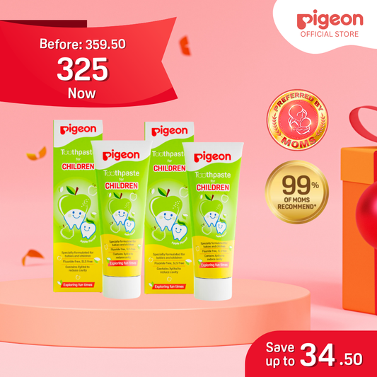 Pigeon Official - Toothpaste Apple 0+ Months 2pcs - 100% Food Grade Ingredients, SLS/Fluoride Free, Safe if swallowed, Gentle on new milk teeth, made with Xylitol agent, Co-developed with Pediatric Dentist, Japan No. 1 Brand