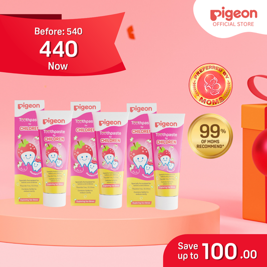 Pigeon Official - Toothpaste Strawberry 0+ Months 3pcs - 100% Food Grade Ingredients, SLS/Fluoride Free, Safe if swallowed, Gentle on new milk teeth, made with Xylitol agent, Co-developed with Pediatric Dentist, Japan No. 1 Brand (Copy)