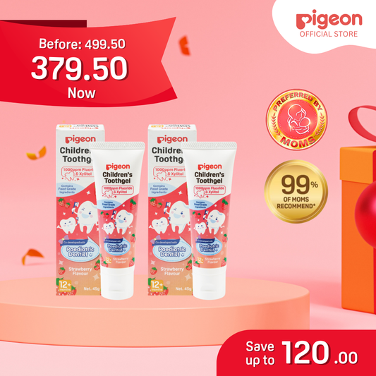 Pigeon Official - Toothgel Strawberry 12+ Months 2pcs - PDA Recognized, 1000ppm Fluoride (dentist recommended), Food Grade, Low foam for easy rinsing, Strengthens tooth enamel, Co-developed with Pediatric Dentist, Japan No. 1 Brand