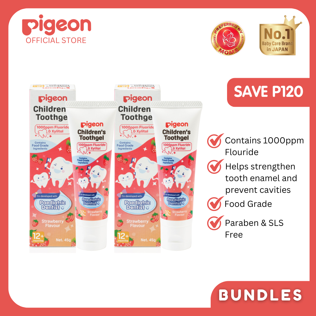 Pigeon Official - Toothgel Strawberry 12+ Months 2pcs - PDA Recognized, 1000ppm Fluoride (dentist recommended), Food Grade, Low foam for easy rinsing, Strengthens tooth enamel, Co-developed with Pediatric Dentist, Japan No. 1 Brand