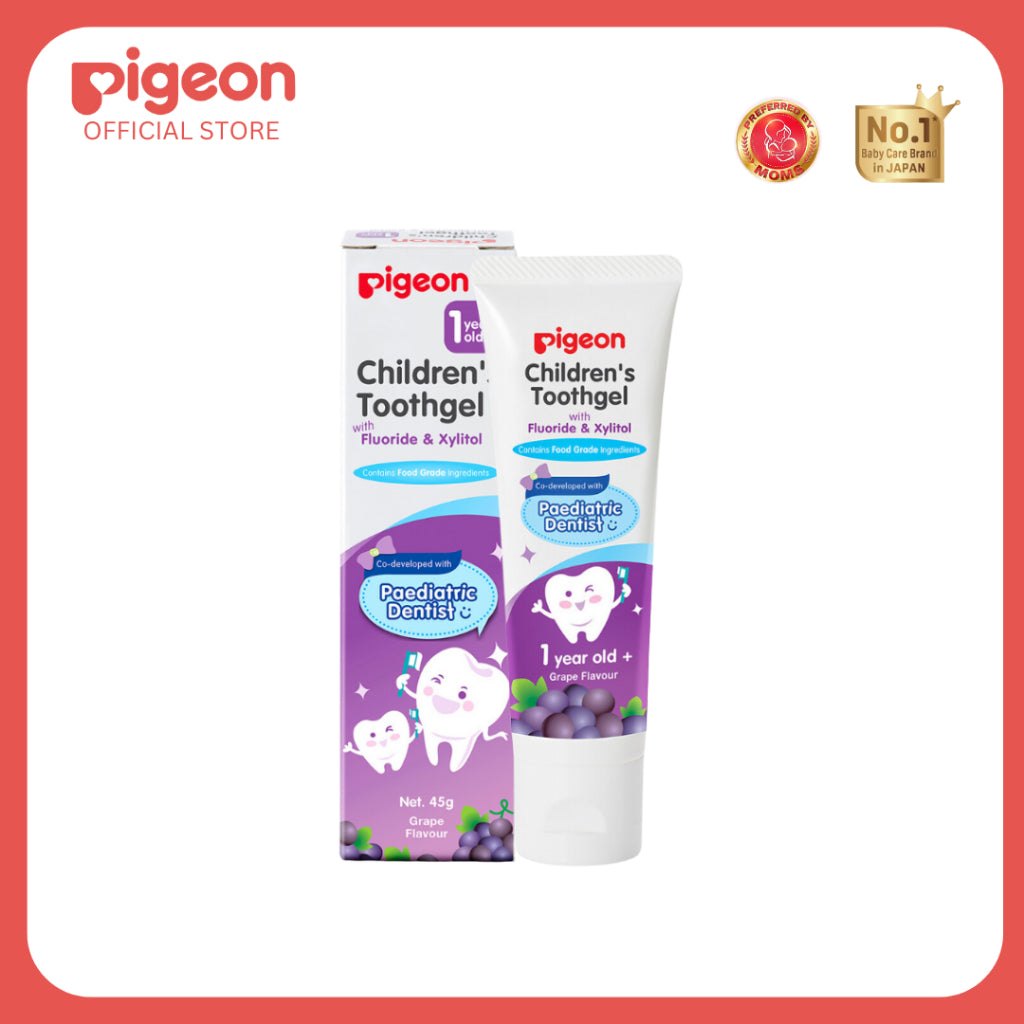 Pigeon Official - Toothgel Grapes 12+ Months 2pcs - 1000ppm Fluoride (dentist recommended), Food Grade, Low foam for easy rinsing, Strengthens tooth enamel, Co-developed with Pediatric Dentist, Japan No. 1 Brand