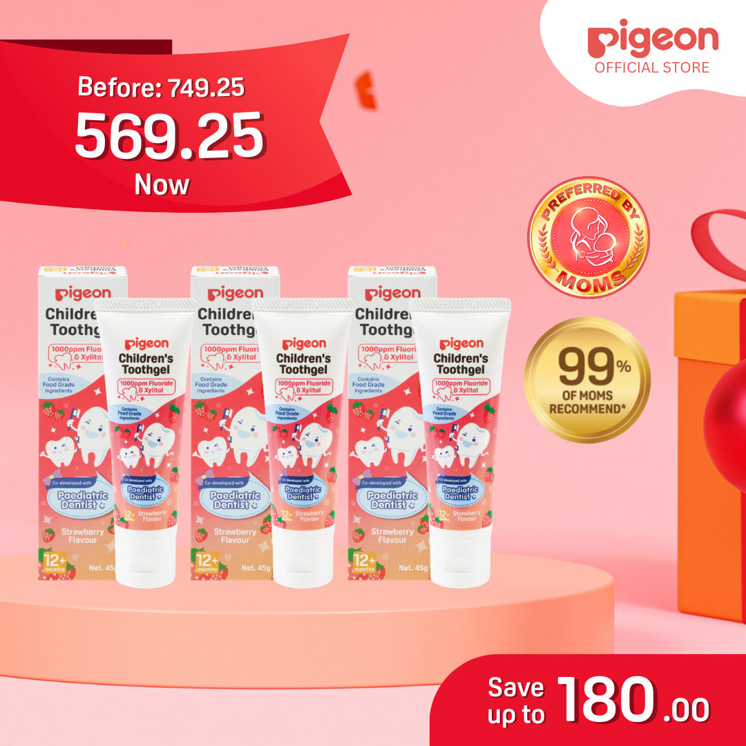 Pigeon Official - Toothgel Strawberry 12+ Months 3pcs - PDA Recognized, 1000ppm Fluoride (dentist recommended), Food Grade, Low foam for easy rinsing, Strengthens tooth enamel, Co-developed with Pediatric Dentist, Japan No. 1 Brand