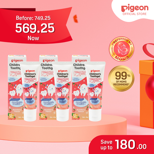 Pigeon Official - Toothgel Strawberry 12+ Months 3pcs - PDA Recognized, 1000ppm Fluoride (dentist recommended), Food Grade, Low foam for easy rinsing, Strengthens tooth enamel, Co-developed with Pediatric Dentist, Japan No. 1 Brand