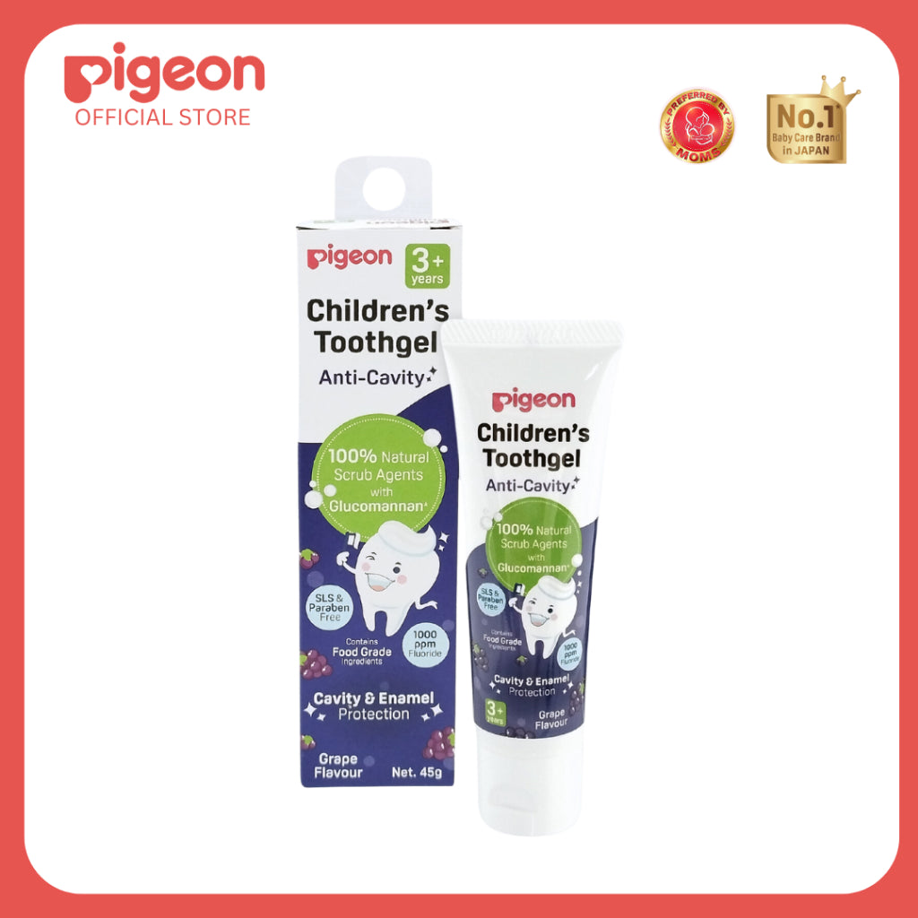 Pigeon Official - Toothgel Grape 3+ Years Pack of 2 - 1000ppm Fluoride (Dentist Recommended), Food Grade, with Glucomannan, Low foam for easy rinsing, Strengthens tooth enamel, Co-developed with Pediatric Dentist, Japan No. 1 Brand
