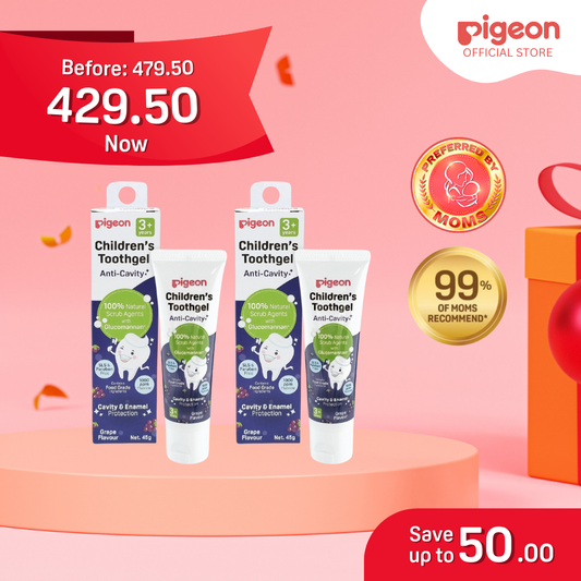 Pigeon Official - Toothgel Grape 3+ Years Pack of 2 - 1000ppm Fluoride (Dentist Recommended), Food Grade, with Glucomannan, Low foam for easy rinsing, Strengthens tooth enamel, Co-developed with Pediatric Dentist, Japan No. 1 Brand