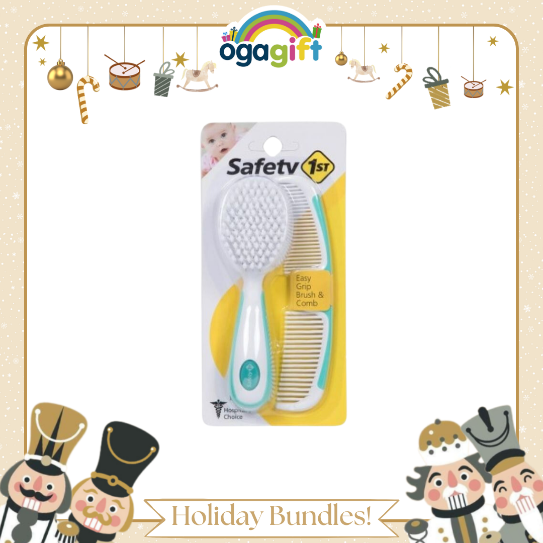 Gift  Set: Pigeon Botanicals Wash and Baby Powder x Safety 1st Easy Grip Comb and Fingertip Brush