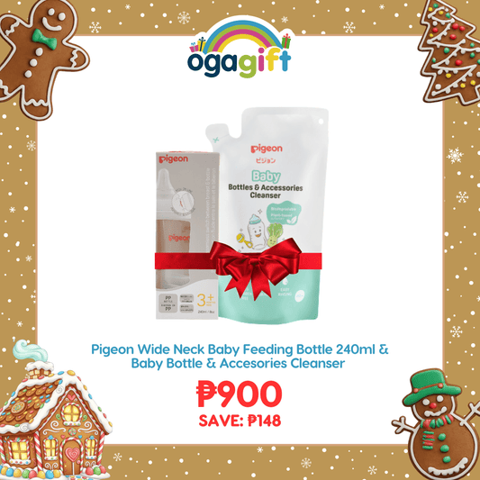 Pigeon Official Wide Neck Baby Feeding Bottle 240ml & Cleanser Saver Bundle - BPA BPS Free, Anti colic, No Nipple Confusion, Paraben Free, Food Grade