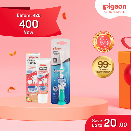 Pigeon Gift Set:  Lesson 4 Toothbrush Mint + Toothgel Strawberry