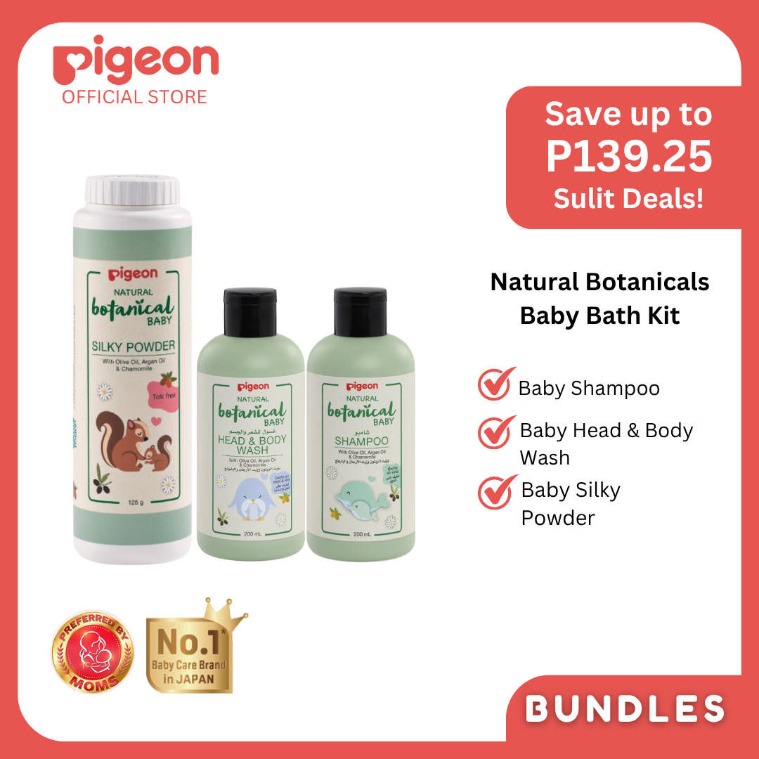 Pigeon Natural Botanicals Baby Bath Kit Shampoo, Body Wash, Powder Bundle - Gentle Plant-Based Formula, Environment Friendly, Safe for Babies with Sensitive Skin, Moisturizing