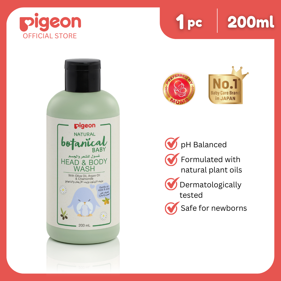 Pigeon Natural Botanicals Baby Bath Kit Shampoo, Body Wash, Powder Bundle - Gentle Plant-Based Formula, Environment Friendly, Safe for Babies with Sensitive Skin, Moisturizing