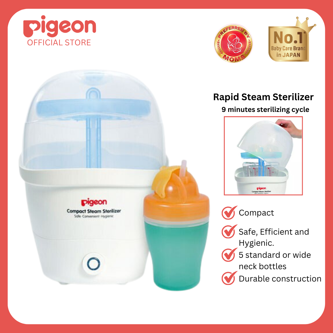 Pigeon Newborn Feeding Essentials Bundle - Sterilizer, Bottle Warmer, Wide Neck Bottle 240ml Wide Neck Bottle 160ml, Bottle Brush No Nipple Confusion, Anti Colic, Japan No 1 Brand Complete Baby Kit
