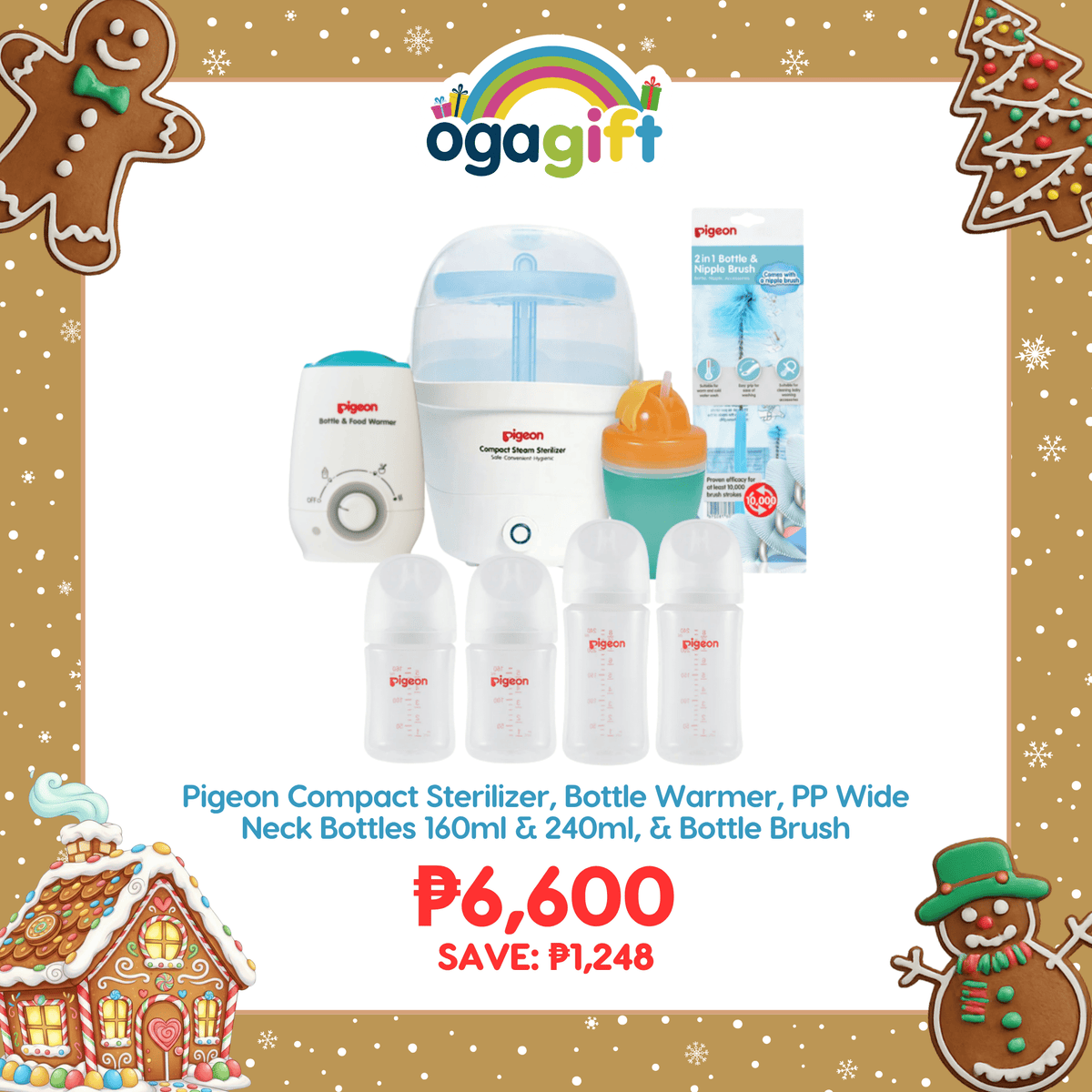 Pigeon Newborn Feeding Essentials Bundle - Sterilizer, Bottle Warmer, Wide Neck Bottle 240ml Wide Neck Bottle 160ml, Bottle Brush No Nipple Confusion, Anti Colic, Japan No 1 Brand Complete Baby Kit