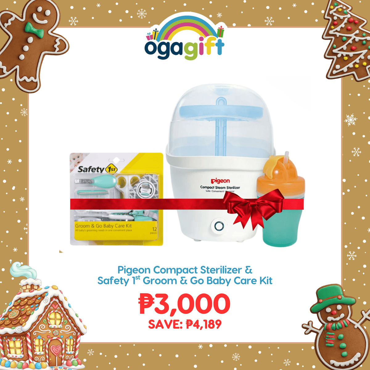 Pigeon OgaGift Bundle Compact Sterilizer + Groom & Go Baby Care Kit : Perfect for Gifting, Feeding and Hygiene Kit for Newborn Essentials