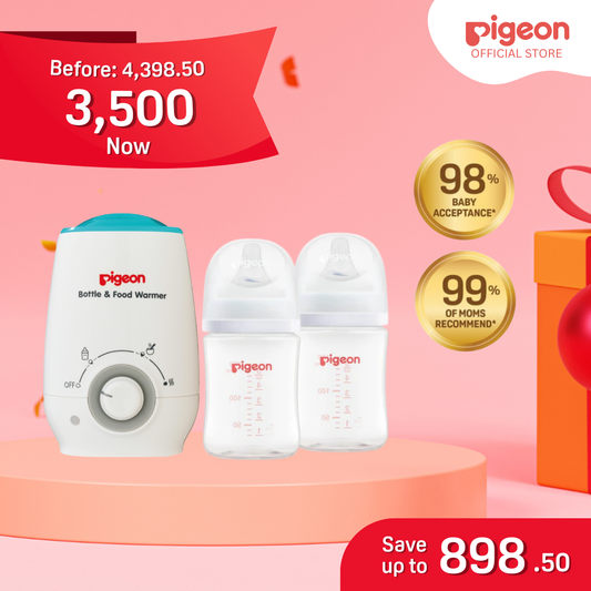 Pigeon Newborn Feeding Bundle 0+ Months - Bottle Warmer, PP Wide Neck Bottle 160ml 2pcs No Nipple Confusion, Anti Colic, Japan No 1 Brand, BPA Free, Complete Feeding Kit