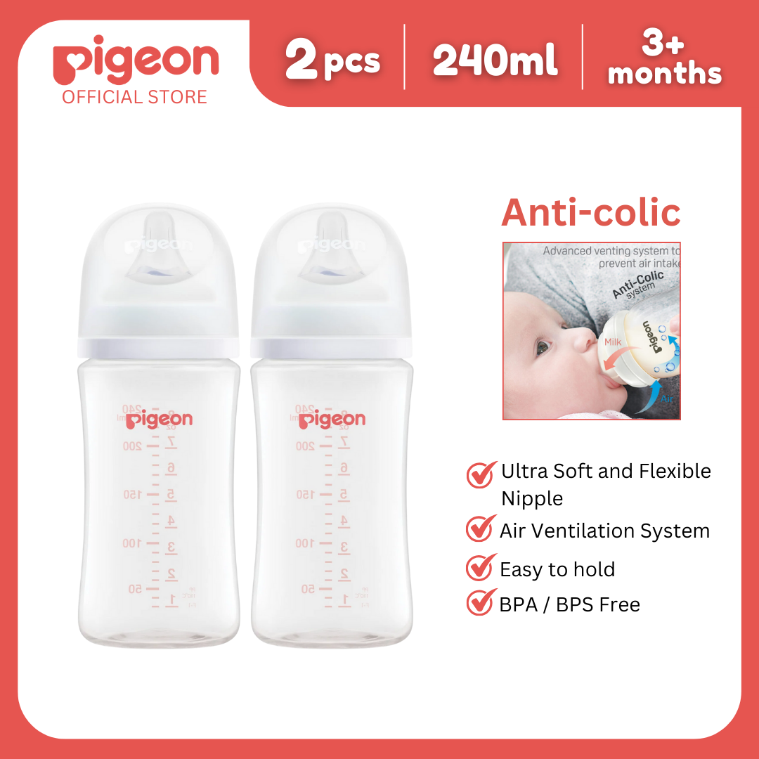 Pigeon Newborn Feeding Bundle 3+ Months - Bottle Warmer, PP Wide Neck Bottle 240ml 2pcs No Nipple Confusion, Anti Colic, Japan No 1 Brand, BPA Free, Complete Feeding Kit