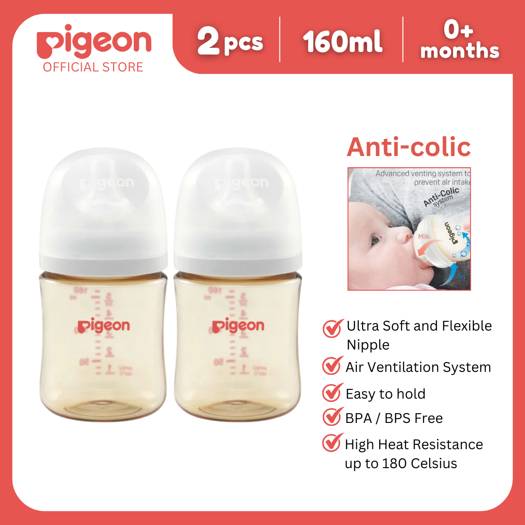 Pigeon Newborn Feeding Bundle 0+ Months - Bottle Warmer, PPSU Wide Neck Bottle 160ml 2pcs No Nipple Confusion, Anti Colic, Japan No 1 Brand, BPA Free, Complete Feeding Kit