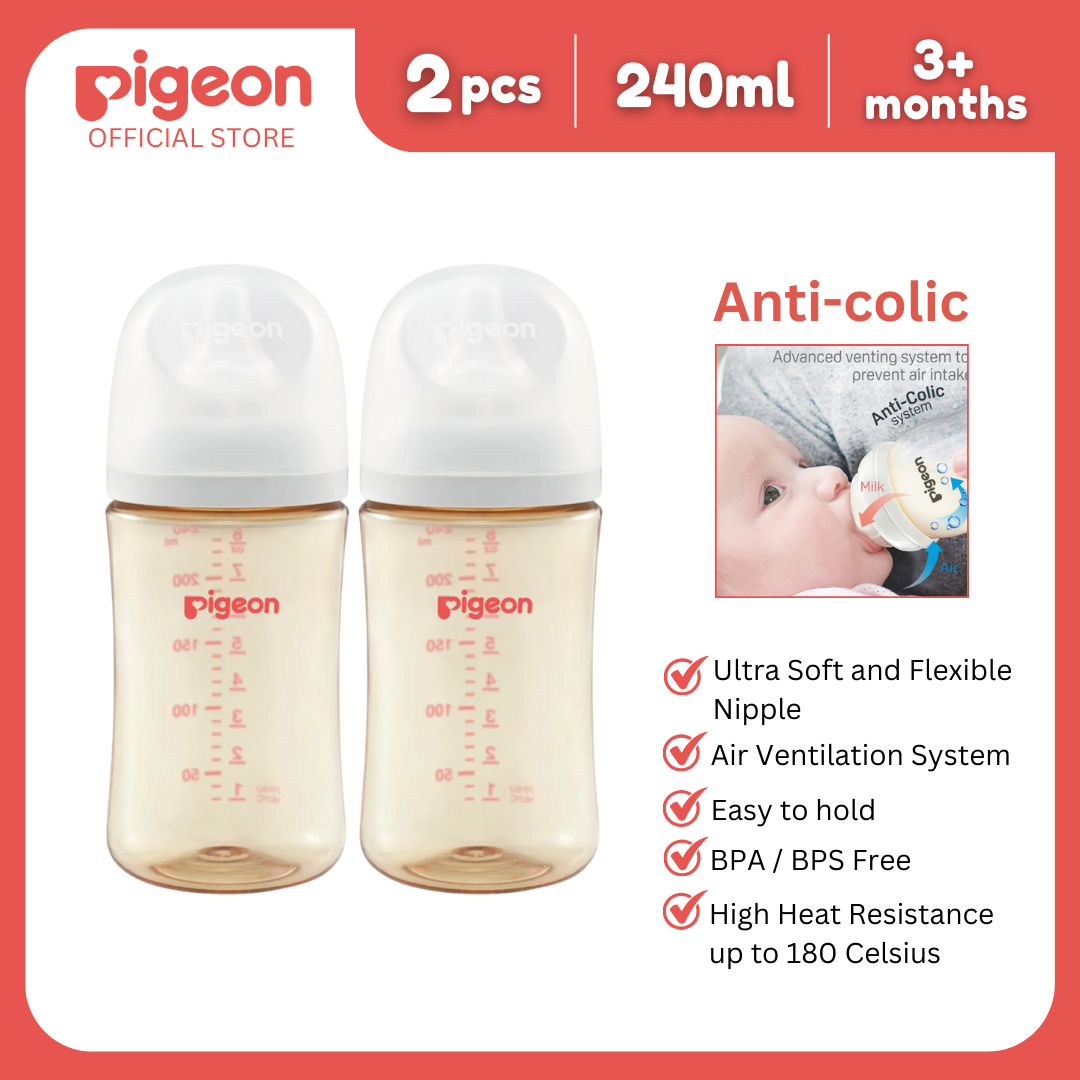 Pigeon Newborn Feeding Bundle 3+ Months - Bottle Warmer, PPSU Wide Neck Bottle 240ml 2pcs No Nipple Confusion, Anti Colic, Japan No 1 Brand, BPA Free, Complete Feeding Kit