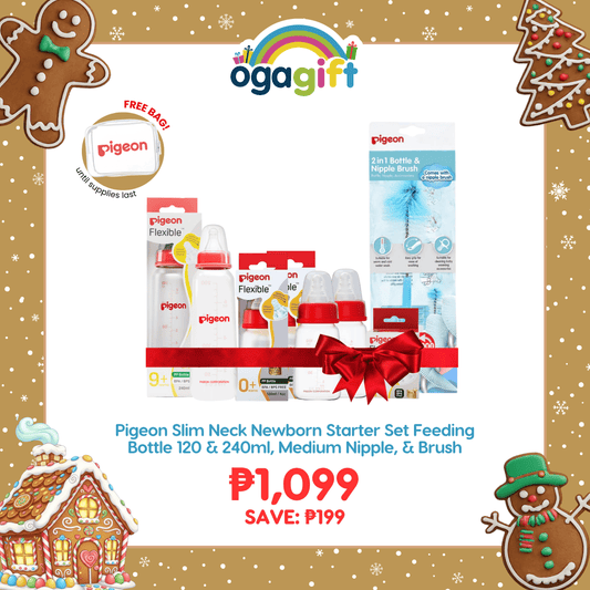 Pigeon OgaGift Set: Slim Neck Newborn Starter Set Feeding Bottle 120 & 240ml, Medium Nipple, Anti Colic, No Nipple Confusion, Anti Colic, Japan No 1 Brand Perfect for Gifting for Newborn 0+m & Up