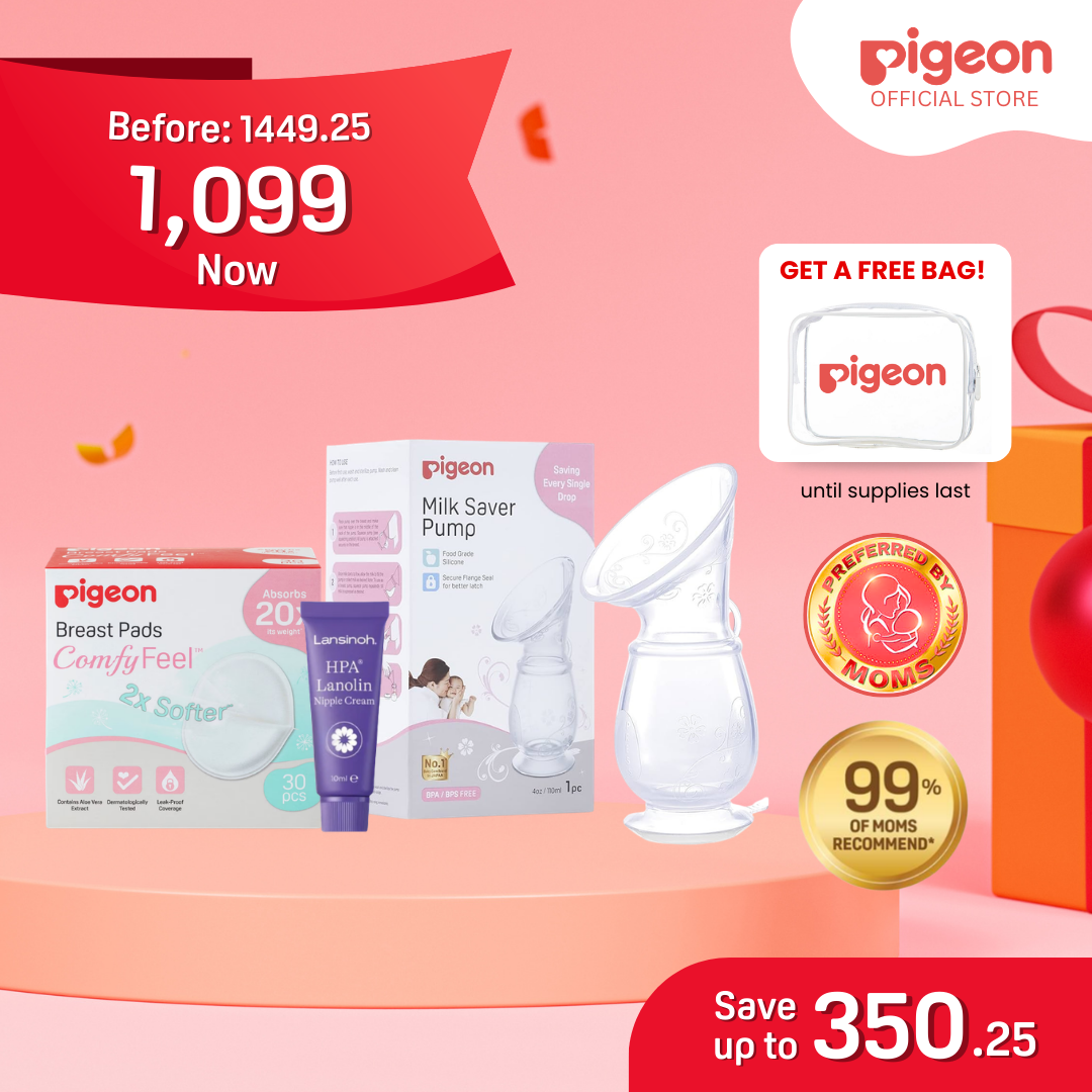 Pigeon Breastfeeding Mom Essentials Bundle: Milk Saver + Aloe Breast Pads (30s) + Lanolin 10ml