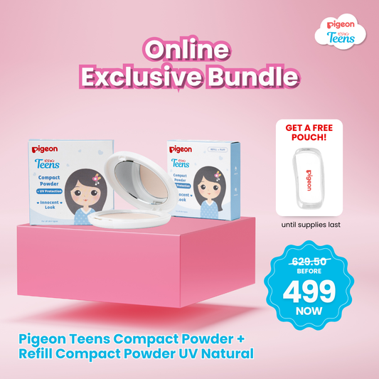Pigeon Teens Compact Powder & Refill Duo Bundle - Natural (Talc-Free & Hypoallergenic) for Sensitive Skin
