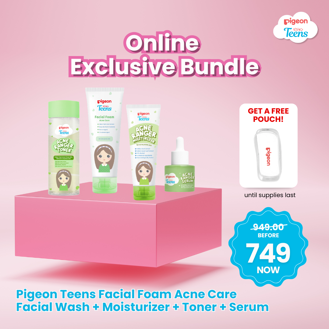 Pigeon Teens Acne Ranger 4-Step Bundle: Wash + Toner + Serum + Moisturizer for Sensitive Skin