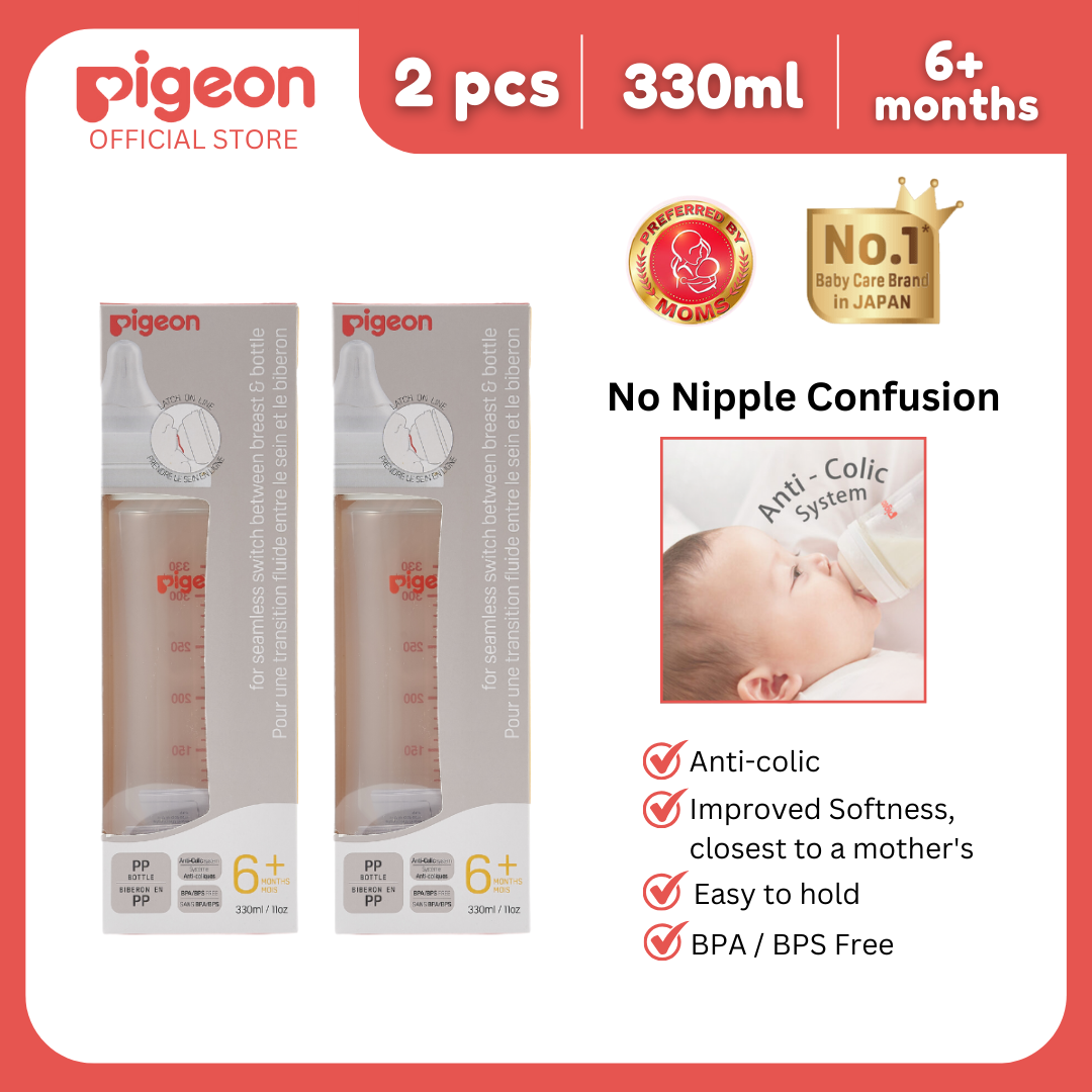 NEW Pigeon Official - WN3 Wide Neck Bottle 330ml for newborn 6+ Months, 2pcs, Anti-colic, no nipple confusion (Copy)