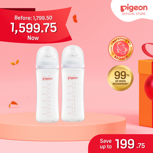 NEW Pigeon Official - WN3 Wide Neck Bottle 330ml for newborn 6+ Months, 2pcs, Anti-colic, no nipple confusion (Copy)
