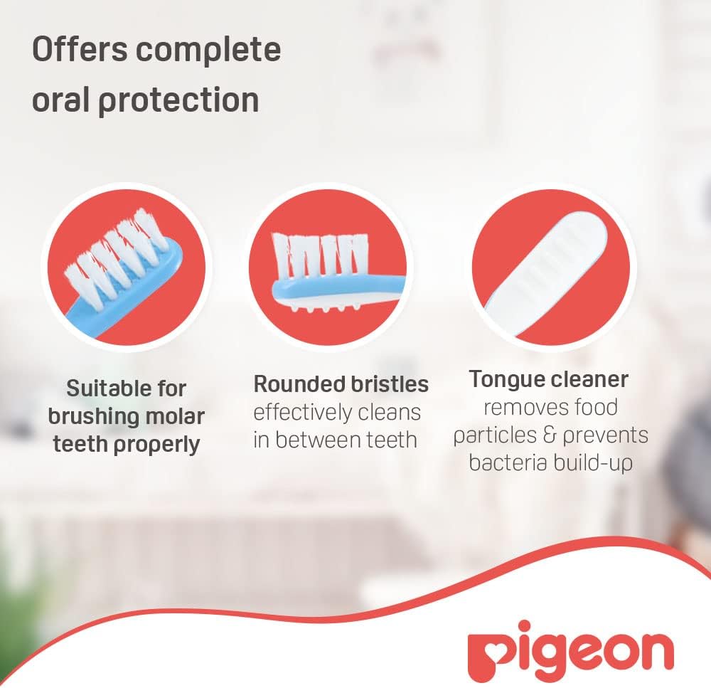 Pigeon Official - Training Toothbrush Lesson 3 Blue, 12-18+ Months, Soft Elastomer Brush Head, Ergonomic handle, BPA Free, Co-developed with Pediatric Dentist, Japan No. 1 Brand
