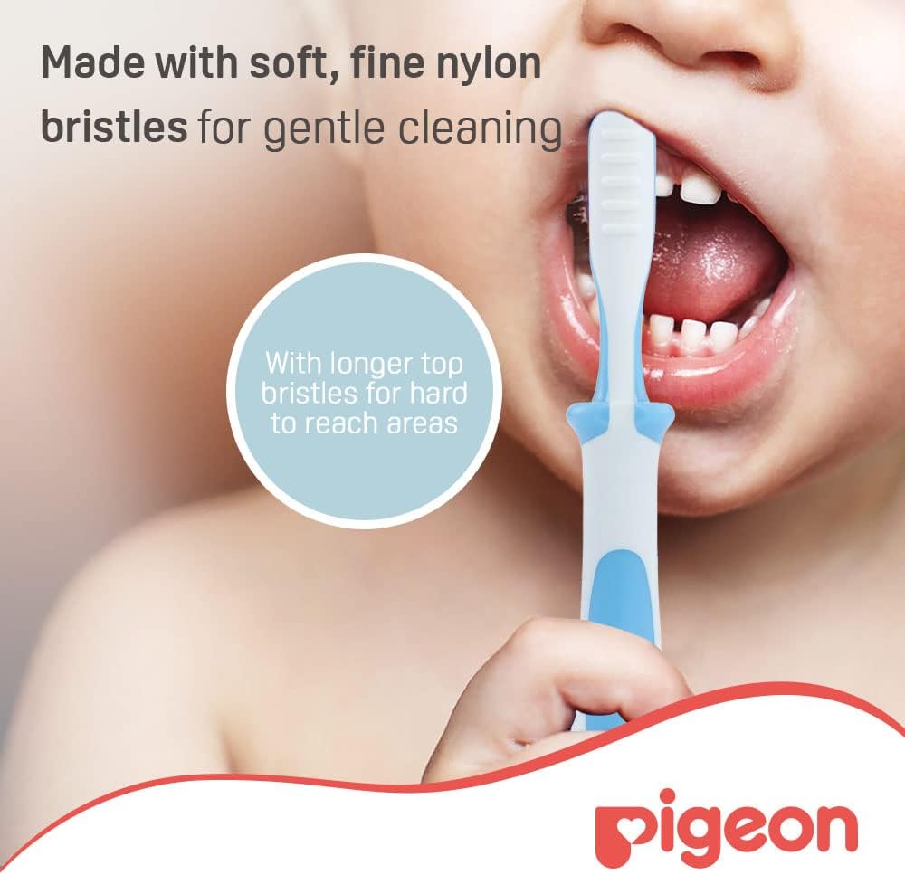 Pigeon Official - Training Toothbrush Lesson 3 Blue, 12-18+ Months, Soft Elastomer Brush Head, Ergonomic handle, BPA Free, Co-developed with Pediatric Dentist, Japan No. 1 Brand